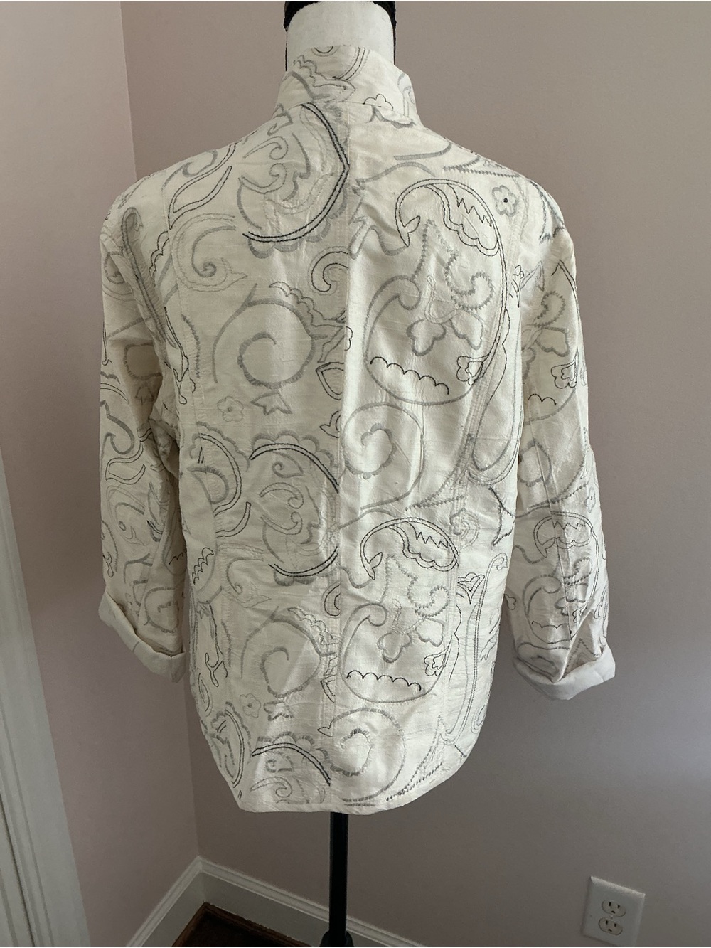 Chico's Cream Embroidered Patterned Button-Front Jacket - Picture 2 of 3